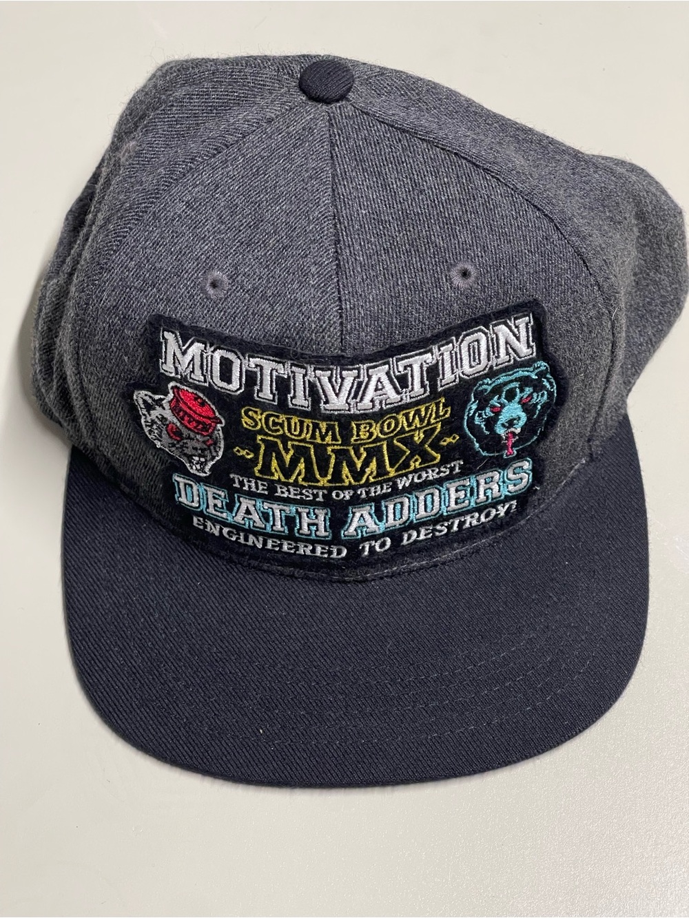 Motivation Scum Bowl MMX Death Adders Patch Snapback Hat - Gray & Black